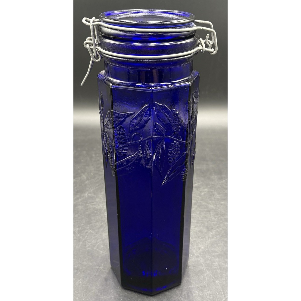 Vintage Italian Cobalt Blue Glass Jar Two Pounds Swing Top Lid Tall Canister